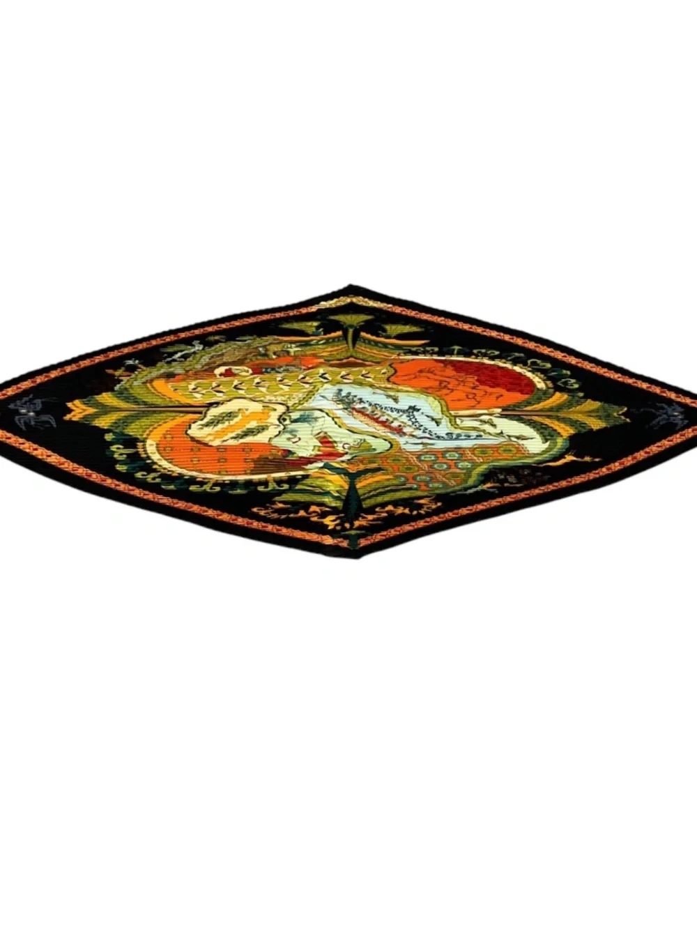 HERMES BLACK MULTI LES PRINTEMPS DE THERA PRINT PLISSE PLEATED SILK TWILL SCARF